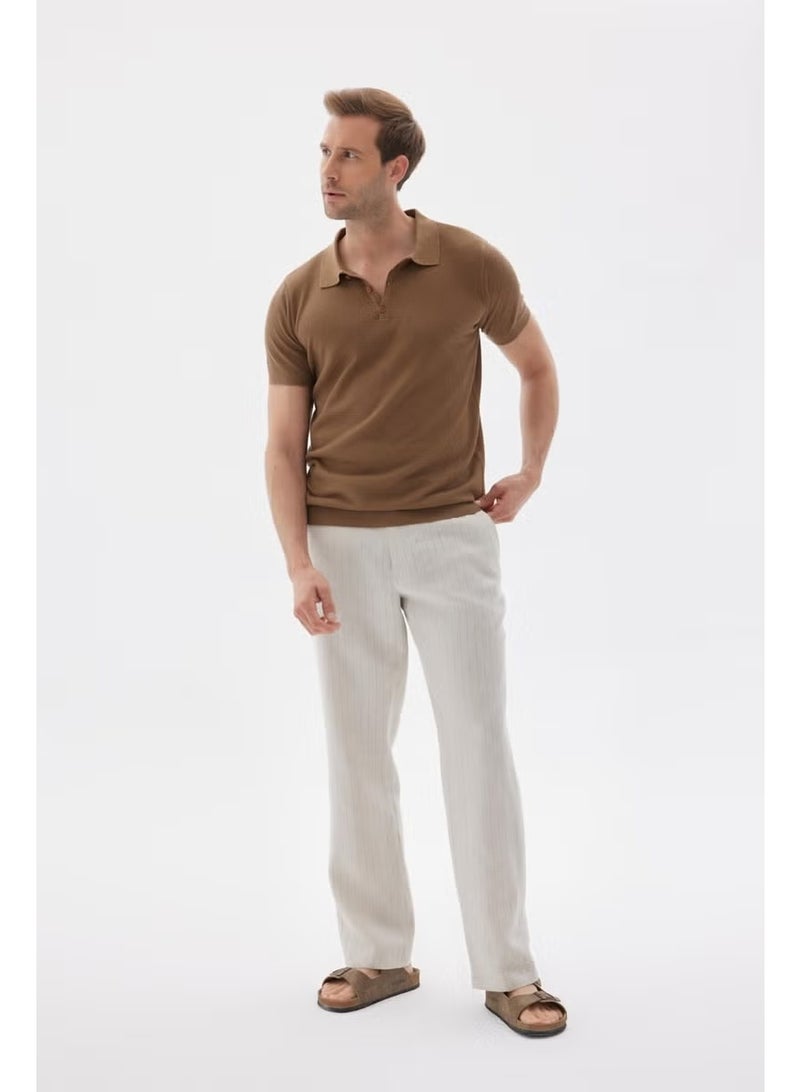Odelon Men's Polo Neck Jacquard Knitwear T-Shirt Brown - Image 2