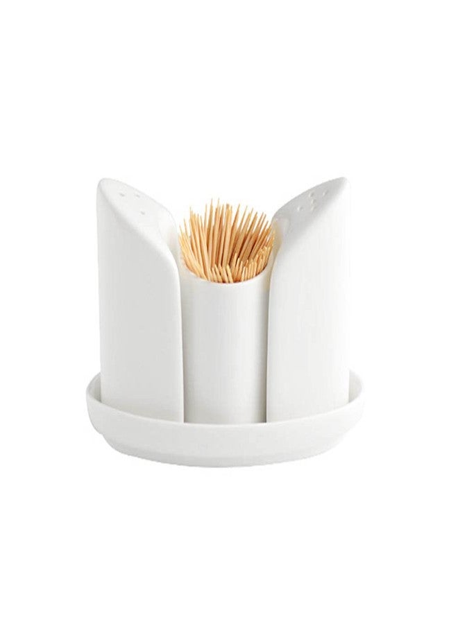 123Arts طقم من 4 قطع من علب الملح والفلفل الخزفية من 123Arts مع حامل أعواد الأسنان وصينية - Image 1