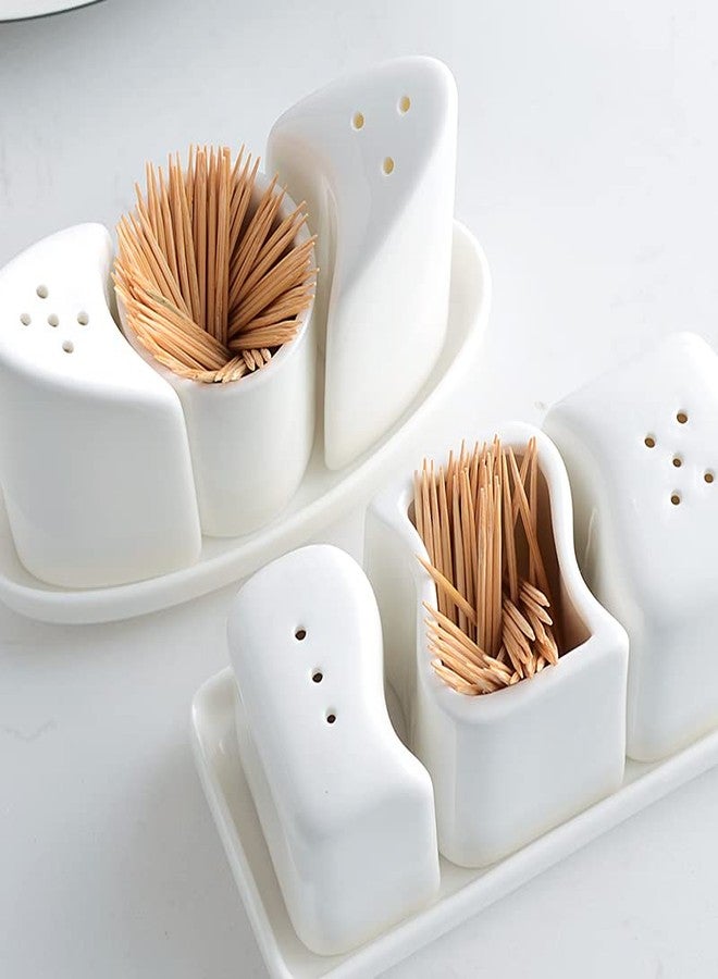 123Arts طقم من 4 قطع من علب الملح والفلفل الخزفية من 123Arts مع حامل أعواد الأسنان وصينية - Image 4