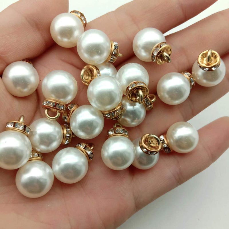 SUKPSY 50 Pcs Inlaid Rhinestone Imitation Pearl Beads 10 mm Faux Pearl Pendant Accessories for Clothes, Hair Accessories, Earrings, Bracelets DIY Craft Making - Image 1