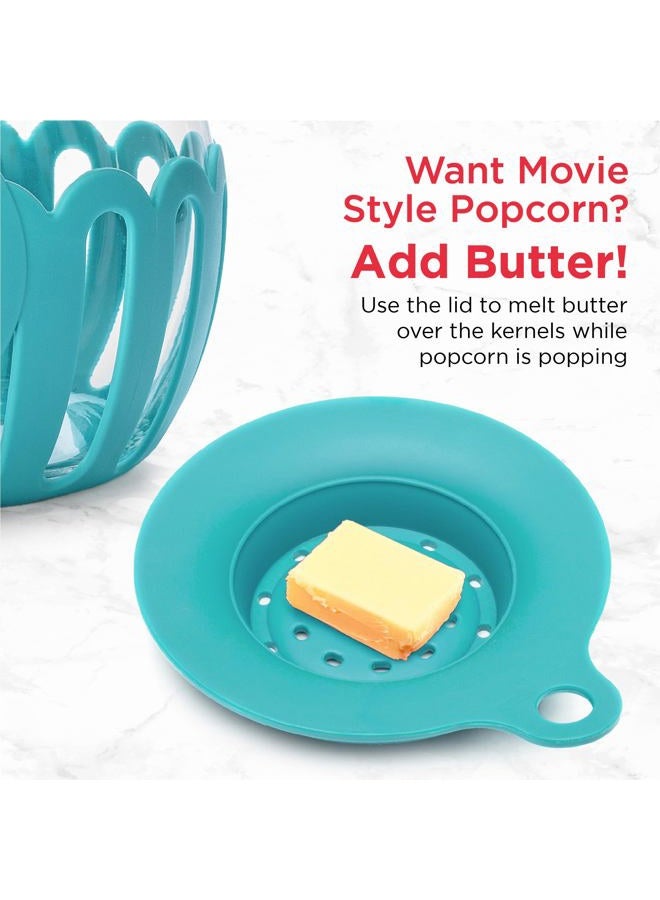 Ecolution Patented Micro-Pop Microwave Popcorn Popper with Temperature Safe Glass, 3-in-1 Lid Measures Kernels and Melts Butter, Made Without BPA, Dishwasher Safe, 3-Quart, Teal - Image 5