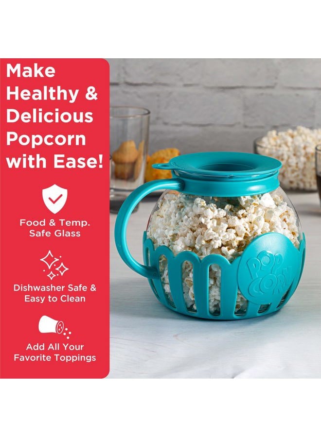 Ecolution Patented Micro-Pop Microwave Popcorn Popper with Temperature Safe Glass, 3-in-1 Lid Measures Kernels and Melts Butter, Made Without BPA, Dishwasher Safe, 3-Quart, Teal - Image 2