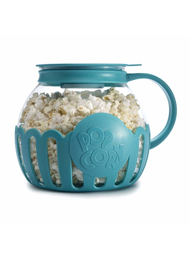 Ecolution Patented Micro-Pop Microwave Popcorn Popper with Temperature Safe Glass, 3-in-1 Lid Measures Kernels and Melts Butter, Made Without BPA, Dishwasher Safe, 3-Quart, Teal - Image 1