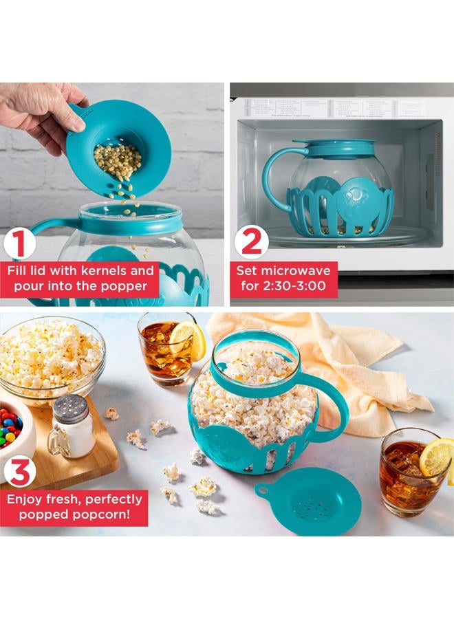 Ecolution Patented Micro-Pop Microwave Popcorn Popper with Temperature Safe Glass, 3-in-1 Lid Measures Kernels and Melts Butter, Made Without BPA, Dishwasher Safe, 3-Quart, Teal - Image 3