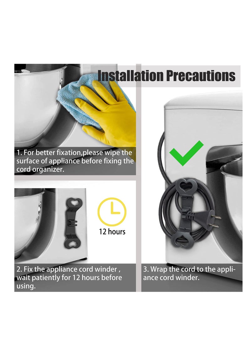 4 PCS Kitchen Appliance Cord Winder Set, Self Adhesive Cord Organizer with 4 PCS Spare Double-Sided Tapes, Kitchen Organiser Cable Organiser Cord Organizer for Kitchen Appliances (Black, Grey) KSA | R - Image 3