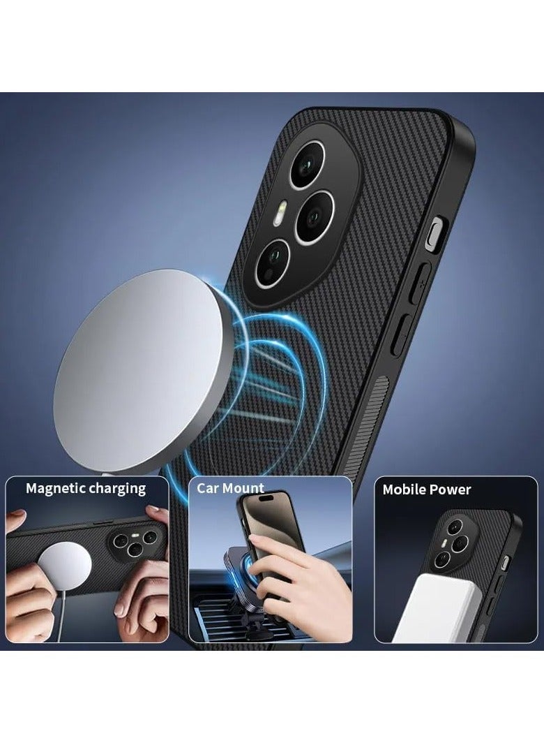 General Magnetic Case Compatible Honor 400 Pro 5G 【Support Wireless Charging】 Leather Case Carbon Fiber Texture Shockproof Protective Back Cover  - Image 2