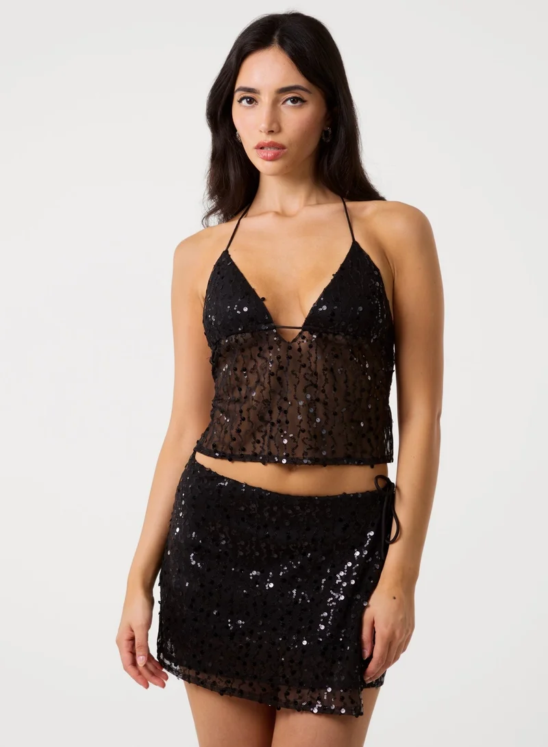Pink Vanilla  Sequin Tie Back Top for Women | Best Price UAE