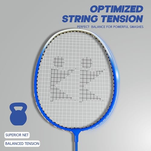 Konex Lightweight Aluminium Badminton Racquet for Beginners & Intermediates | Durable Frame with Full Cover Bag - Blue (Pack of 2) - Image 3