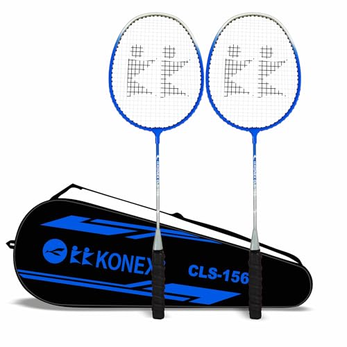 Konex Lightweight Aluminium Badminton Racquet for Beginners & Intermediates | Durable Frame with Full Cover Bag - Blue (Pack of 2) - Image 1