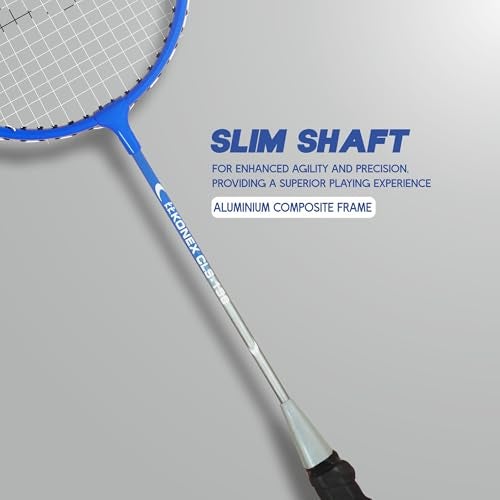 Konex Lightweight Aluminium Badminton Racquet for Beginners & Intermediates | Durable Frame with Full Cover Bag - Blue (Pack of 2) - Image 2