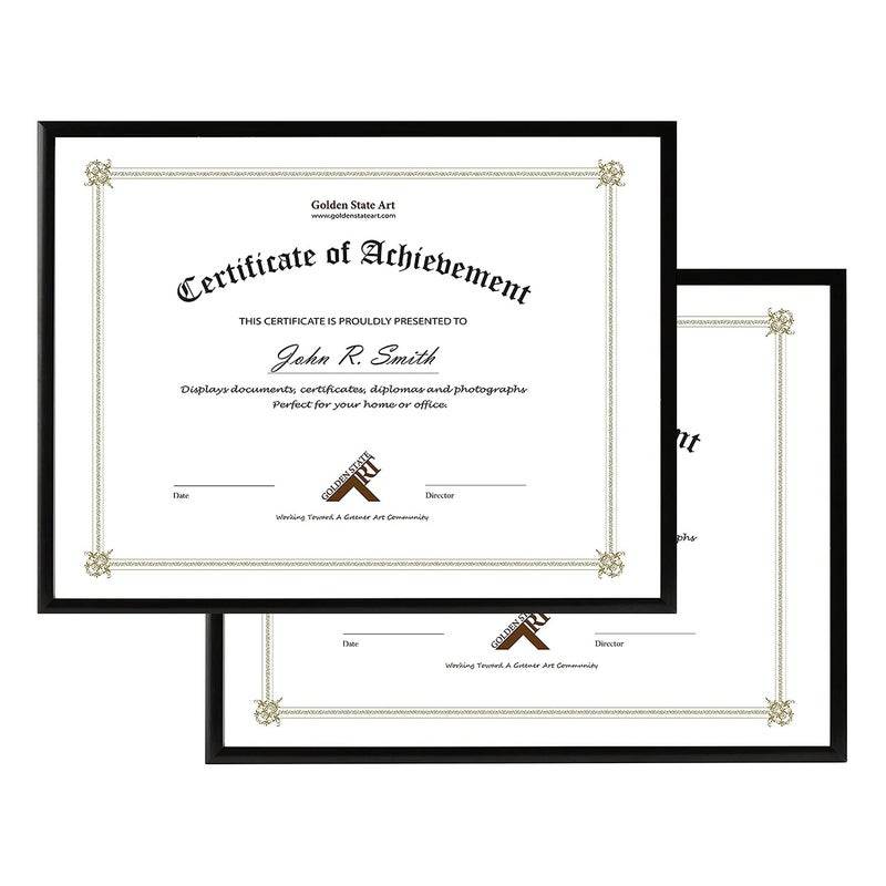 Golden State Art Golden State Art 85x11 Picture Frame Certificate Document Frames with High Definition Real Glass Wall  Tabletop Degree Frame for 85 x 11 Diploma Black 2 Pack 