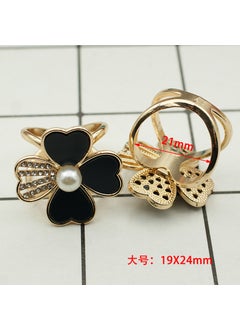 Versatile Silk Scarf Accessory Pearl Four-leaf Clover Design High-end Overcoat Belt Fixed Buckle Ring 0007 Advanced Black (Large)