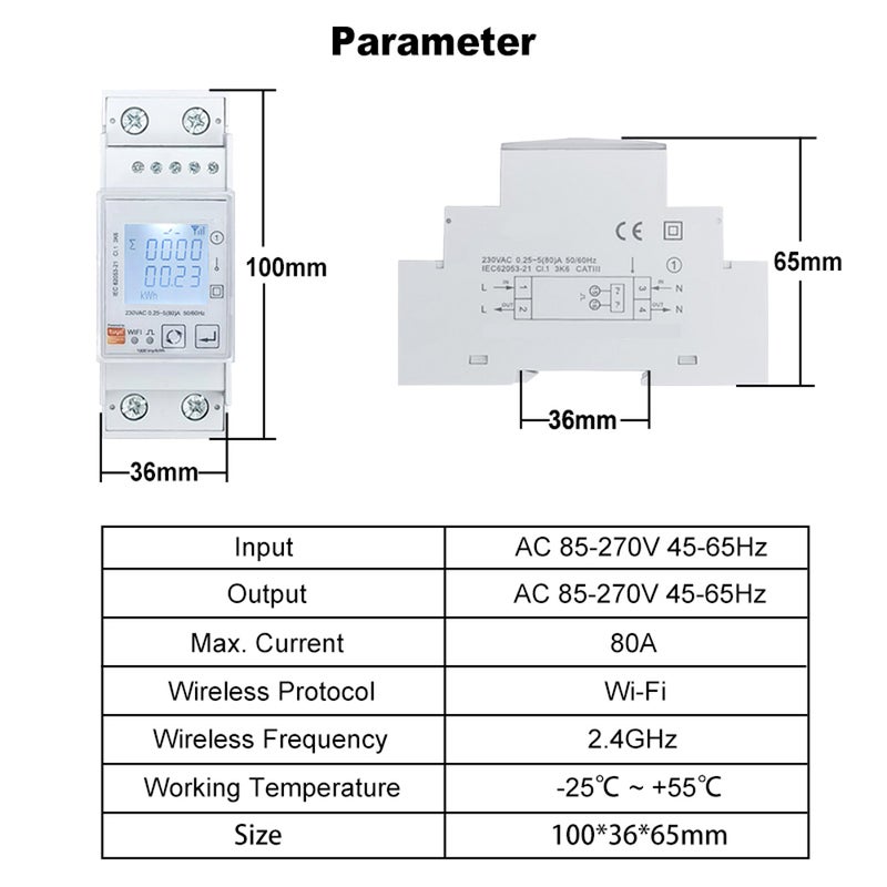 Tuya ZigBee Single-phase Intelligent Wireless Guide Rail Electric Meter for Bidirectional Solar Energy Consumption Measurement Voltage Current Power Detection Mobilephone APP Control Support for Time - Image 4