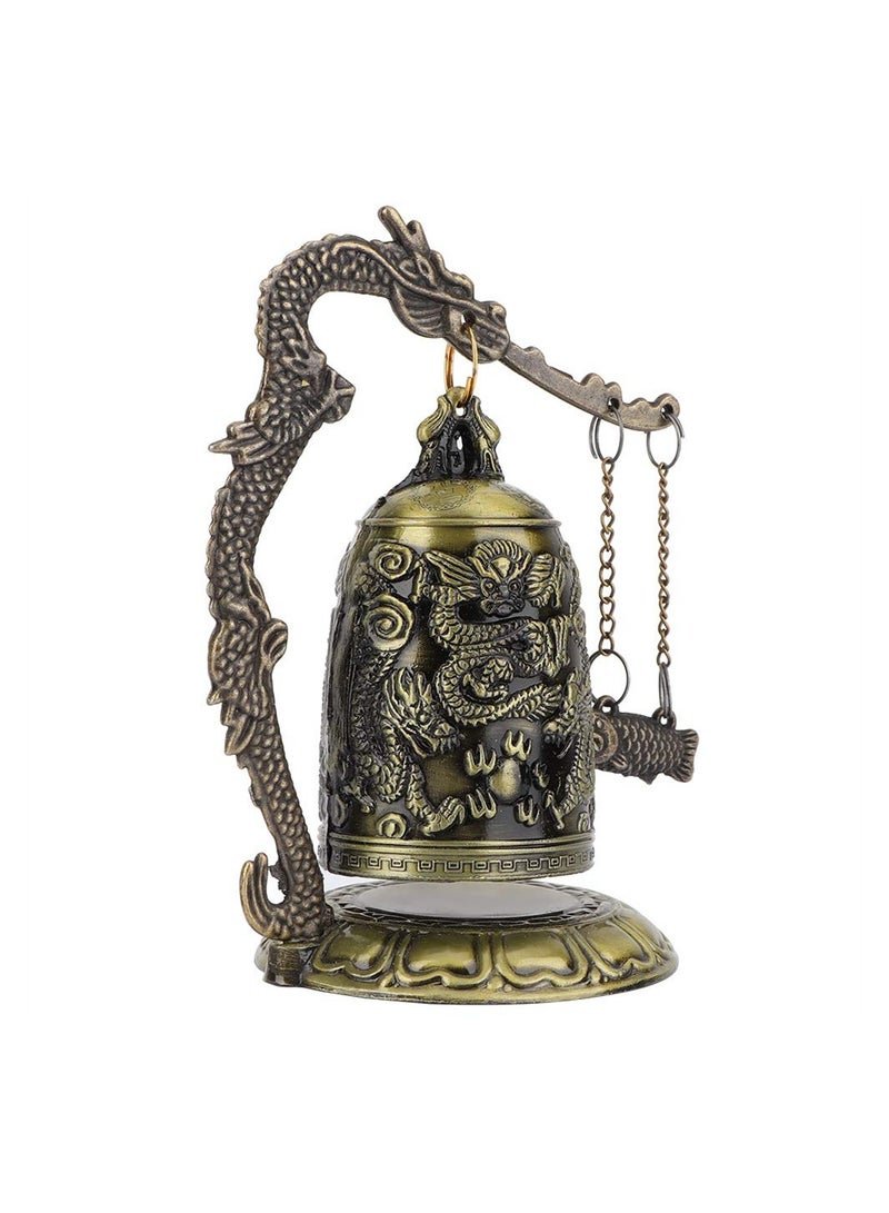 SYOSI Vintage Dragon Bell, Vintage Style Bronze Lock Carved Dragon Tibet Buddhist Bell, Chinese Feng Shui Ornament Dragon Bell Buddhist Collectibles Good Luck Bell  for Home Outdoor Indoor Decor - Image 1