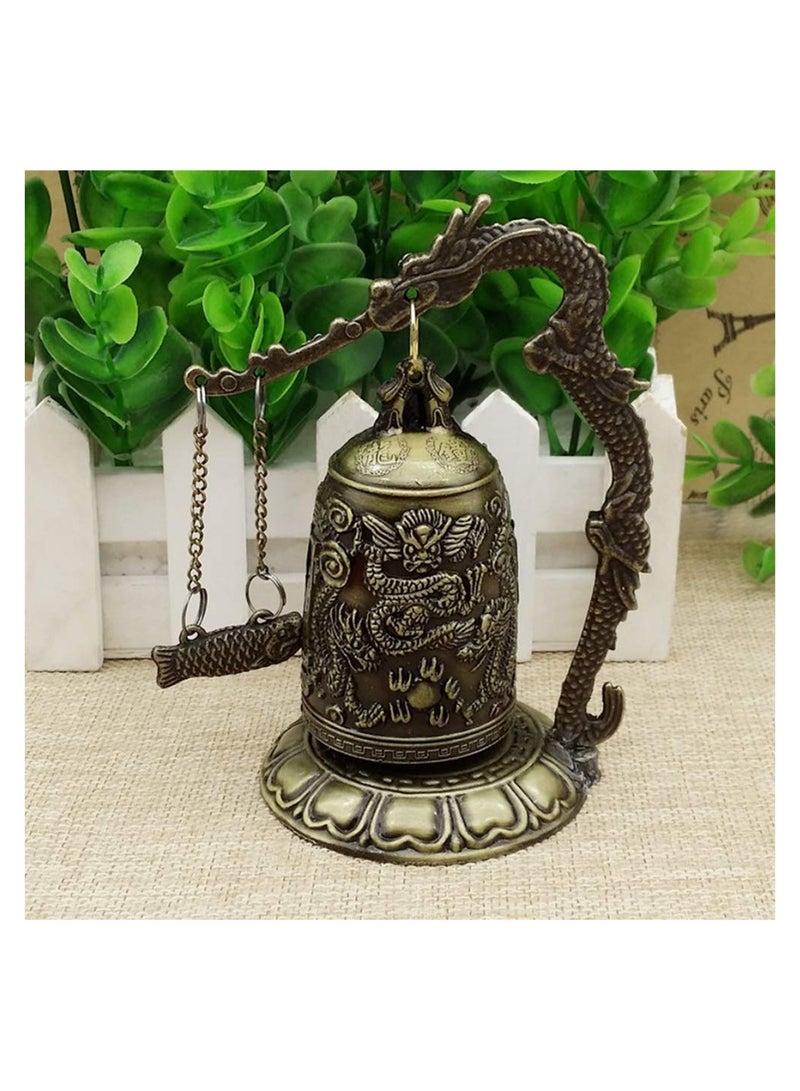 SYOSI Vintage Dragon Bell, Vintage Style Bronze Lock Carved Dragon Tibet Buddhist Bell, Chinese Feng Shui Ornament Dragon Bell Buddhist Collectibles Good Luck Bell  for Home Outdoor Indoor Decor - Image 2