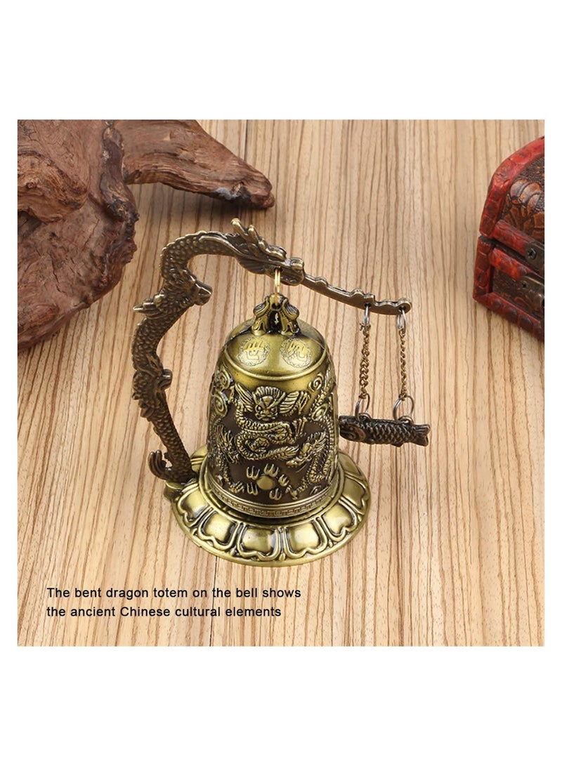 SYOSI Vintage Dragon Bell, Vintage Style Bronze Lock Carved Dragon Tibet Buddhist Bell, Chinese Feng Shui Ornament Dragon Bell Buddhist Collectibles Good Luck Bell  for Home Outdoor Indoor Decor - Image 3