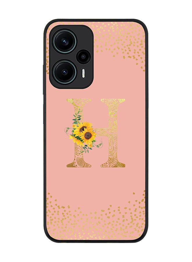 Stylizedd Rugged Black edge case for Xiaomi Poco F5 5G / Xiaomi Redmi Note 12 Turbo 5G Slim fit Flexible Rubber Edges Anti Drop TPU Cover - Monogram Letter Floral Pattern - H (Rose Pink) - Image 1