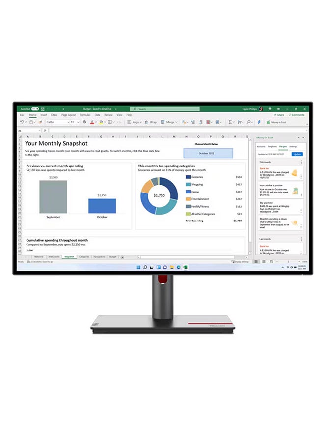 27" Inch ThinkVision Computer Monitor 2k QHD (2560x1440) IPS Panel Technology, 1.07 Billion Color Support, KVM Switch, Ethernet (RJ-45) port, USB-C 3.2 support Power delivery up to 100W, Adjustable Stand - P27h-30 | Black