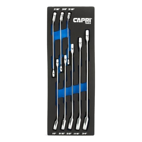 Capri Tools 120Tooth UltraSmooth Reversible Ratcheting Wrenches Set XL Long Series 12Point 516 to 34 in SAE 8Piece with Mechanics Tray - Image 1
