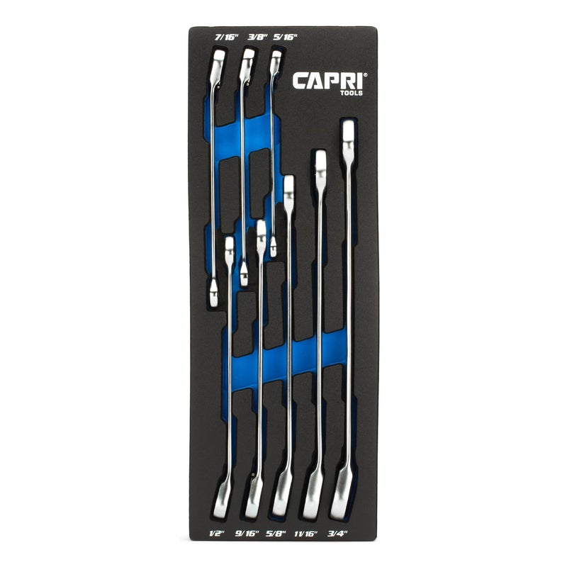 Capri Tools 120Tooth UltraSmooth Reversible Ratcheting Wrenches Set XL Long Series 12Point 516 to 34 in SAE 8Piece with Mechanics Tray - Image 2