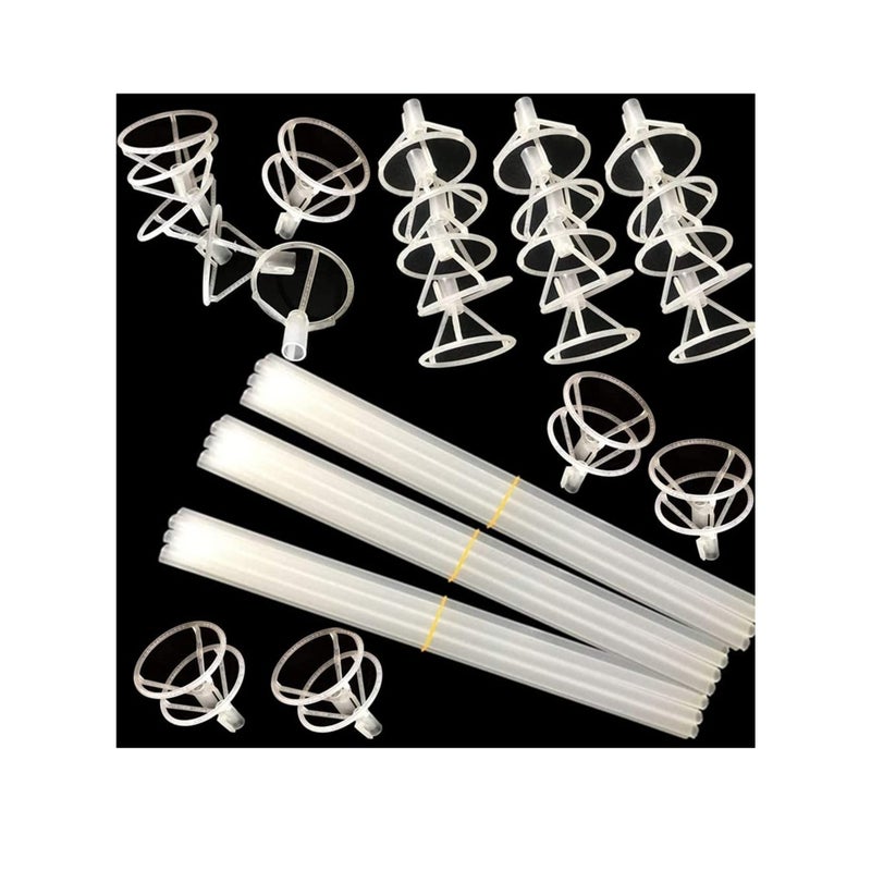 SOLARAE عصا بالون كبيرة مع أكواب، 30 عبوة حامل عصا بالون بوبو شفاف بطول 16 بوصة للبالونات الكبيرة - Image 3