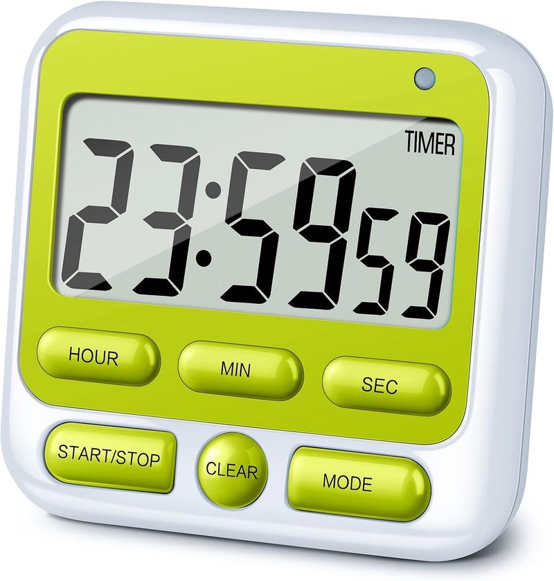 DHVSAM Digital Kitchen Timer with 24 Hour Clock & Alarm, Memory Function Count Up & Count Down for Kids Teachers Cooking, Large LCD Display, Strong Magnet (Green) - Image 1