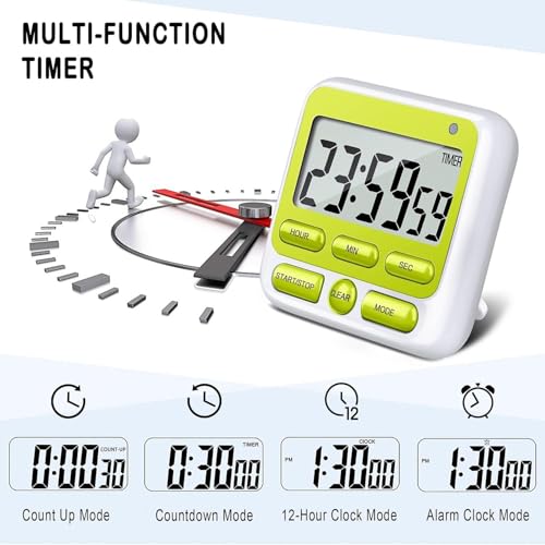 DHVSAM Digital Kitchen Timer with 24 Hour Clock & Alarm, Memory Function Count Up & Count Down for Kids Teachers Cooking, Large LCD Display, Strong Magnet (Green) - Image 2