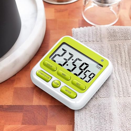 DHVSAM Digital Kitchen Timer with 24 Hour Clock & Alarm, Memory Function Count Up & Count Down for Kids Teachers Cooking, Large LCD Display, Strong Magnet (Green) - Image 5