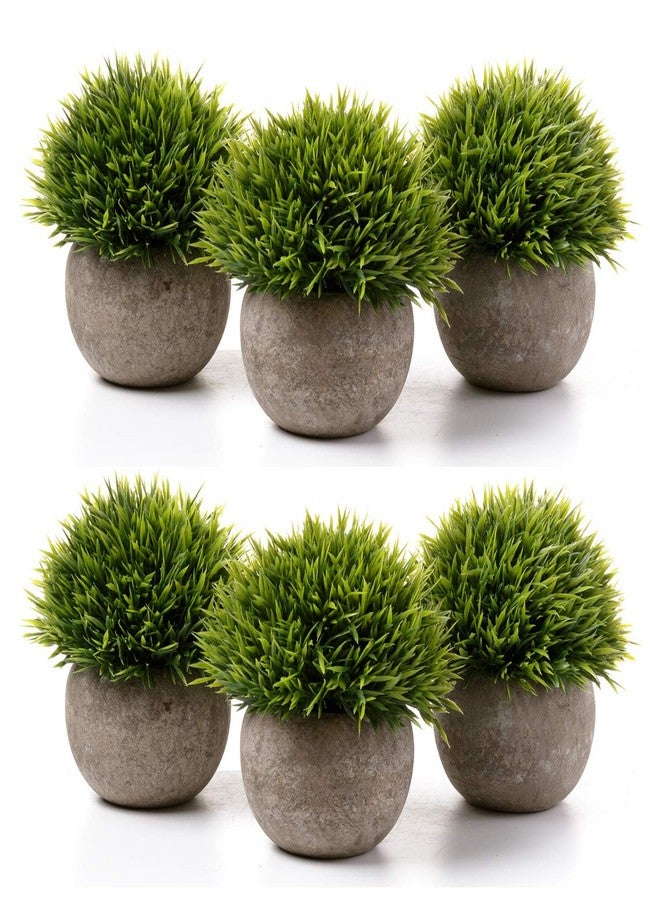 T4U Fake Artificial Potted Grass Plants - Small Green Pack of 6, Home and Office Decoration Desktop Windowsill Bonsai Indoor Gift for Wedding Birthday Christmas - Image 1