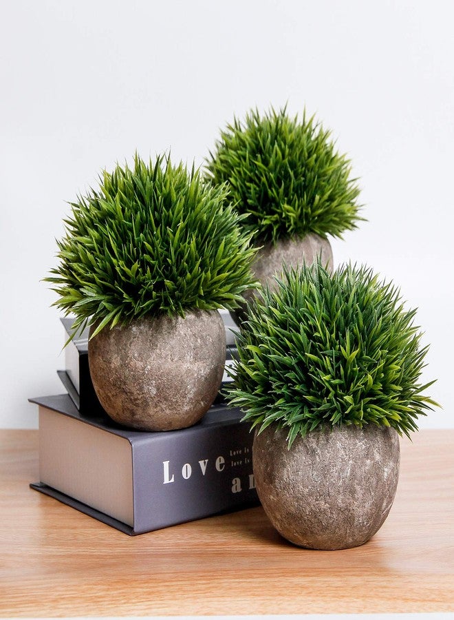 T4U Fake Artificial Potted Grass Plants - Small Green Pack of 6, Home and Office Decoration Desktop Windowsill Bonsai Indoor Gift for Wedding Birthday Christmas - Image 3