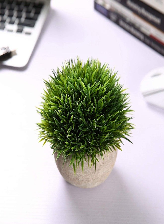 T4U Fake Artificial Potted Grass Plants - Small Green Pack of 6, Home and Office Decoration Desktop Windowsill Bonsai Indoor Gift for Wedding Birthday Christmas - Image 5
