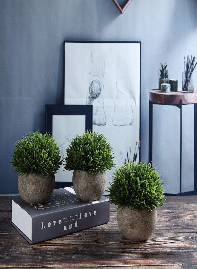 T4U Fake Artificial Potted Grass Plants - Small Green Pack of 6, Home and Office Decoration Desktop Windowsill Bonsai Indoor Gift for Wedding Birthday Christmas - Image 2