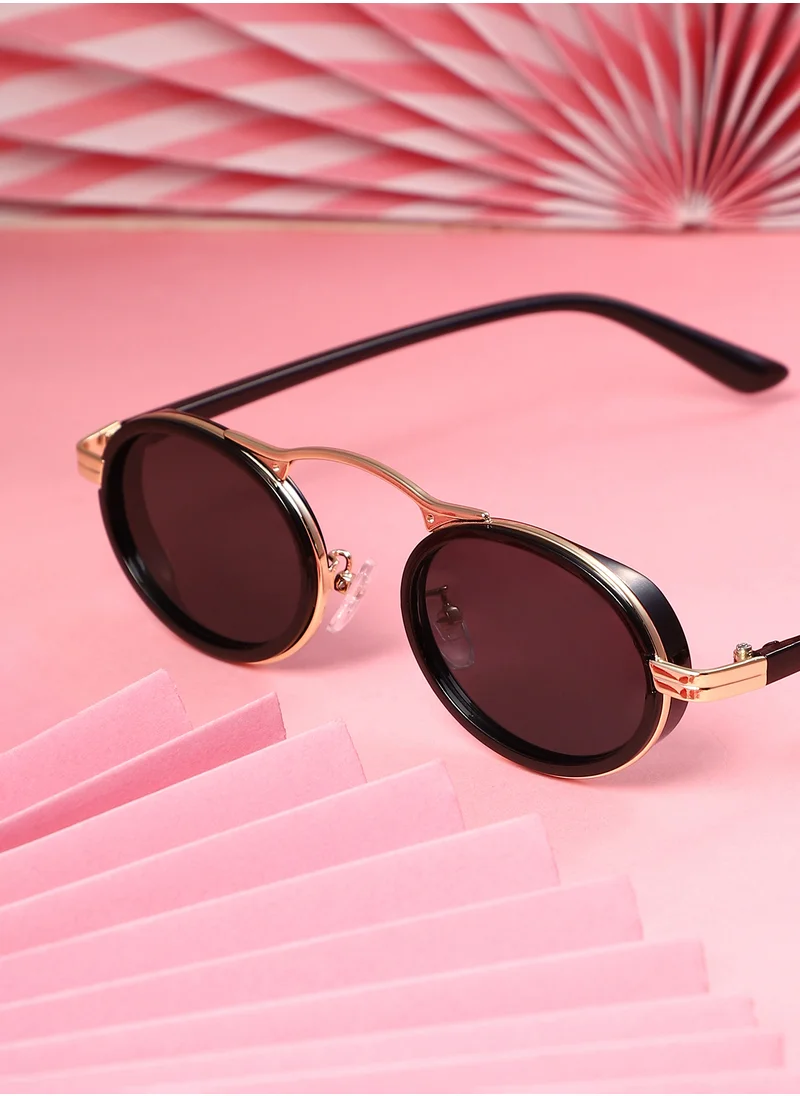 صوص هاوت Haute Sauce Women's The Retro Malibu Oval Sunglass For Casual Wear | One-Size | Onyx Black Alloy Frame | Midnight Black Full Colour Polarized Lens | Full Rim | Eyewear For Woman & Girls