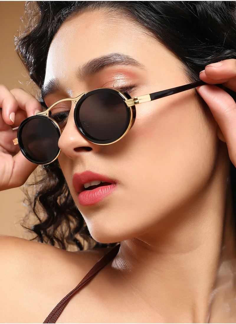 صوص هاوت Haute Sauce Women's The Retro Malibu Oval Sunglass For Casual Wear | One-Size | Onyx Black Alloy Frame | Midnight Black Full Colour Polarized Lens | Full Rim | Eyewear For Woman & Girls