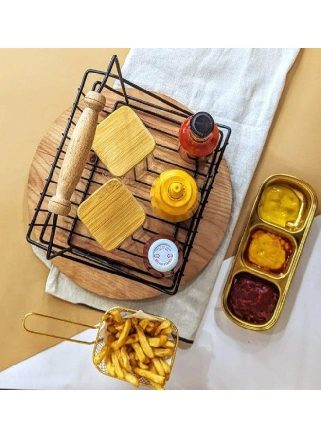 ناما حامل صوصات وفرايز وفاكهه معدنى بيد خشب لسهوله حمله وشكلة انيق & يستخدم بشكل مثالى للمنازل والمطاعم والفنادق أسود - Image 4