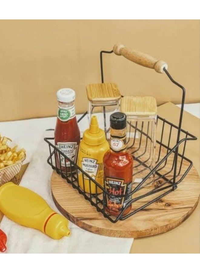 ناما حامل صوصات وفرايز وفاكهه معدنى بيد خشب لسهوله حمله وشكلة انيق & يستخدم بشكل مثالى للمنازل والمطاعم والفنادق أسود - Image 1