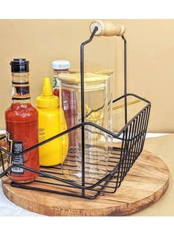 ناما حامل صوصات وفرايز وفاكهه معدنى بيد خشب لسهوله حمله وشكلة انيق & يستخدم بشكل مثالى للمنازل والمطاعم والفنادق أسود - Image 3