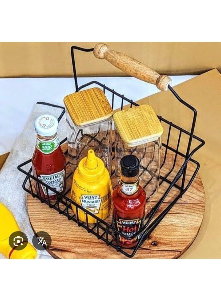 ناما حامل صوصات وفرايز وفاكهه معدنى بيد خشب لسهوله حمله وشكلة انيق & يستخدم بشكل مثالى للمنازل والمطاعم والفنادق أسود - Image 2