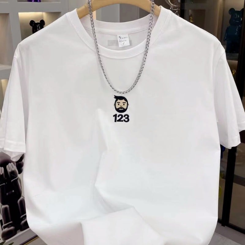 Summer Embroidered Casual Letter Crewneck Short-Sleeved T-Shirt Men'S Cotton All-Match Half-Sleeved Top Fashionable T-Shirt For Youth - Image 1