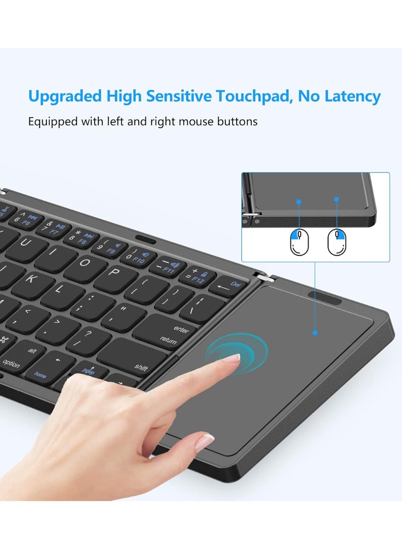 Foldable Bluetooth Keyboard, Tri- Foldable Portable Wireless Keyboard with Touchpad, USB-C Rechargeable for iOS, Android, Windows System Laptop Tablet Smartphone Device (Not Full Size) - Image 4