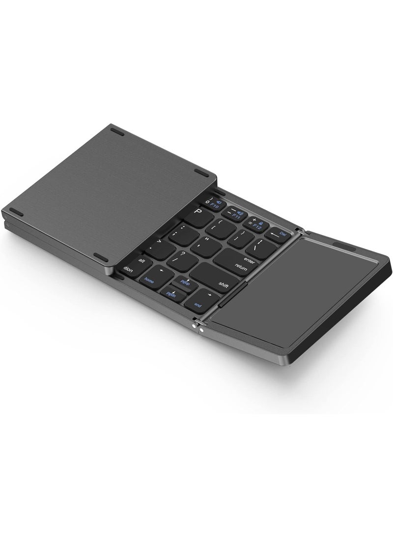 Foldable Bluetooth Keyboard, Tri- Foldable Portable Wireless Keyboard with Touchpad, USB-C Rechargeable for iOS, Android, Windows System Laptop Tablet Smartphone Device (Not Full Size) - Image 1