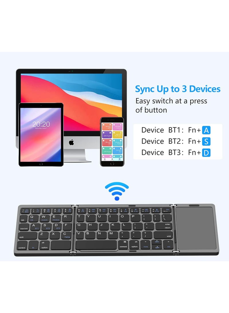 Foldable Bluetooth Keyboard, Tri- Foldable Portable Wireless Keyboard with Touchpad, USB-C Rechargeable for iOS, Android, Windows System Laptop Tablet Smartphone Device (Not Full Size) - Image 3