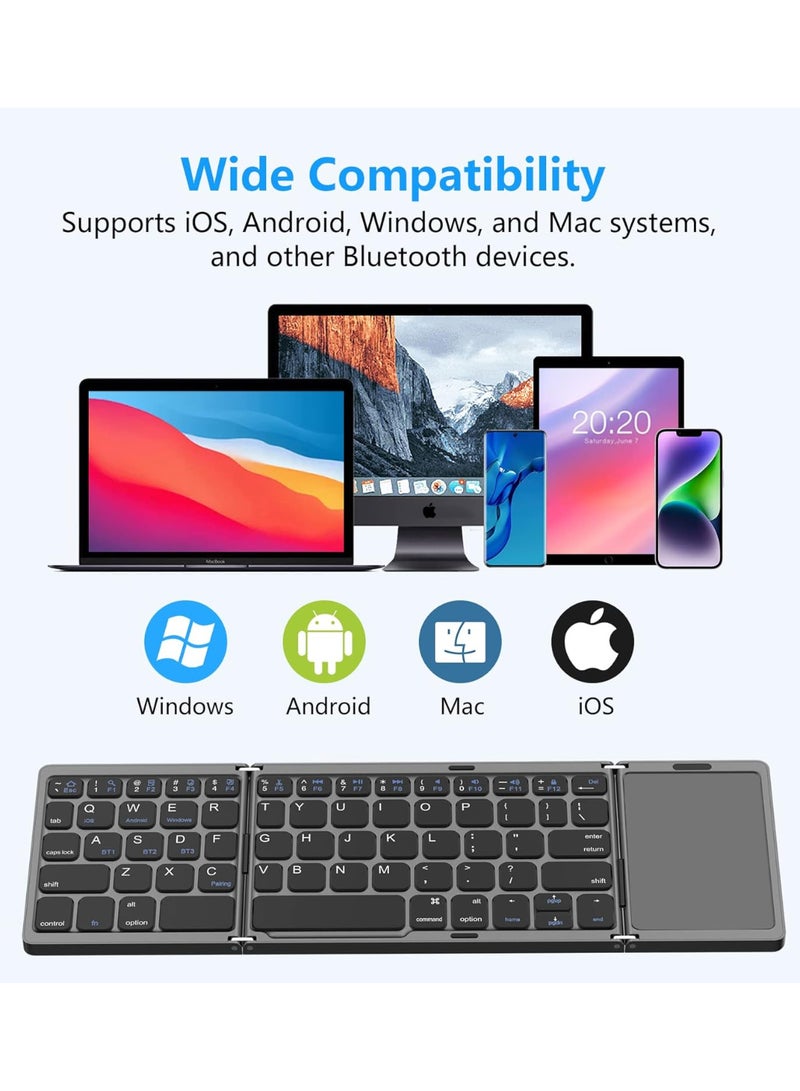 Foldable Bluetooth Keyboard, Tri- Foldable Portable Wireless Keyboard with Touchpad, USB-C Rechargeable for iOS, Android, Windows System Laptop Tablet Smartphone Device (Not Full Size) - Image 2