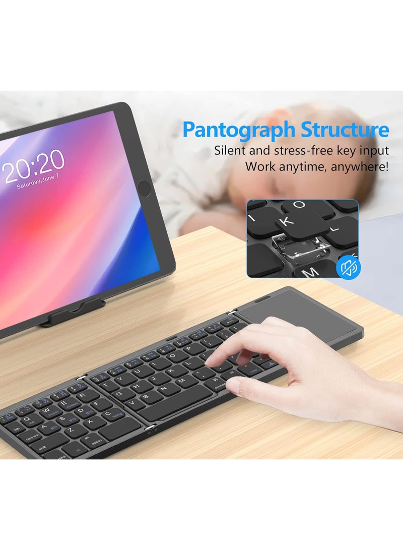 Foldable Bluetooth Keyboard, Tri- Foldable Portable Wireless Keyboard with Touchpad, USB-C Rechargeable for iOS, Android, Windows System Laptop Tablet Smartphone Device (Not Full Size) - Image 5