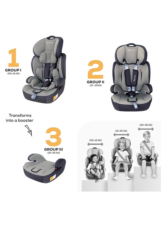 Nurtur All-in-one Ragnar Convertible Car Seat, ultra-slim design with Rear-Facing, Forward-Facing, and Belt-Positioning Booster (Group 1/2/3), Upto 36kg - Grey Multi - Image 4