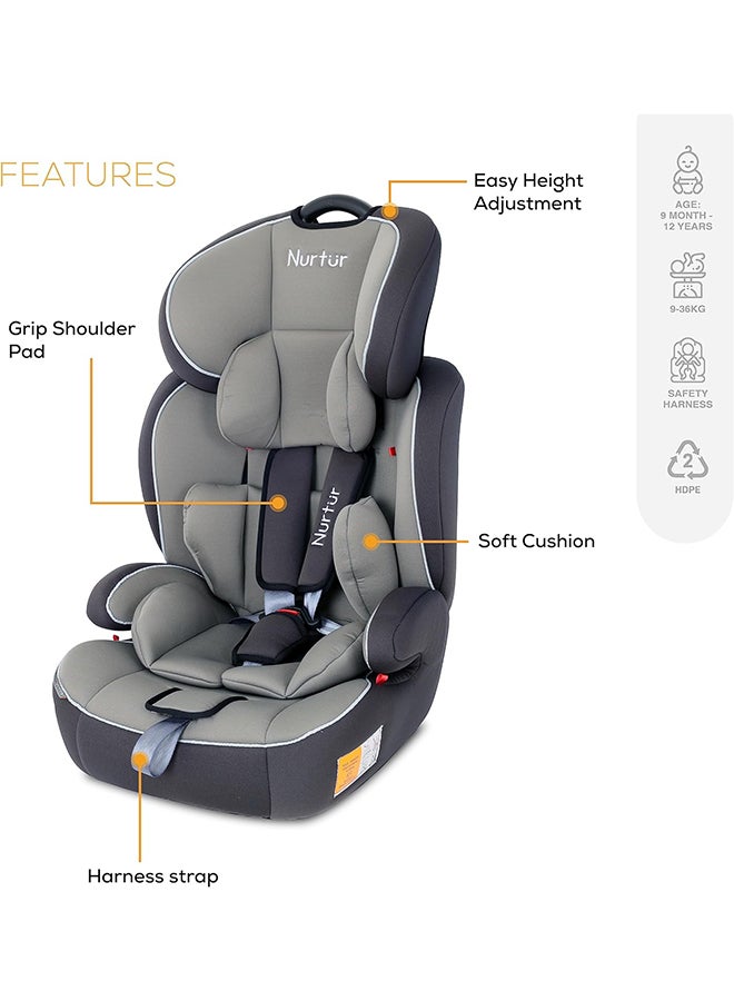 Nurtur All-in-one Ragnar Convertible Car Seat, ultra-slim design with Rear-Facing, Forward-Facing, and Belt-Positioning Booster (Group 1/2/3), Upto 36kg - Grey Multi - Image 3
