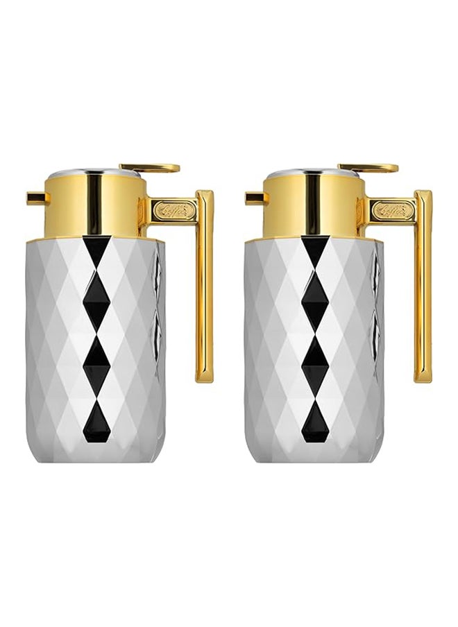 Alsaif Alsaif Yaqut  2- Pieces Coffee And Tea Vacuum Flask , Leak-Proof And Keeps Drinks Hot, 1L/1L, Nickel/Gold  - Image 1