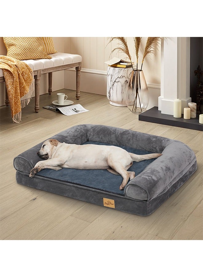 Wisfor Large Dog Sofa Bed: Memory Foam Orthopedic Pet Mattress Cushion - Waterproof Bolster Dog Couch with Pillow and Washable Cover Grey - Image 2