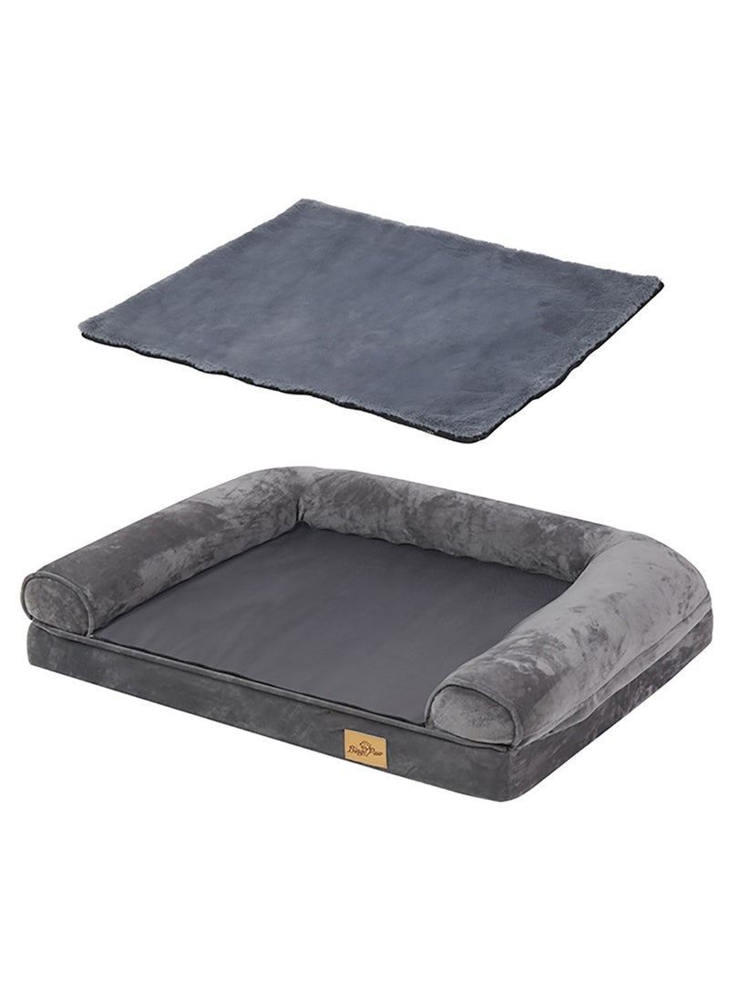 Wisfor Large Dog Sofa Bed: Memory Foam Orthopedic Pet Mattress Cushion - Waterproof Bolster Dog Couch with Pillow and Washable Cover Grey - Image 1