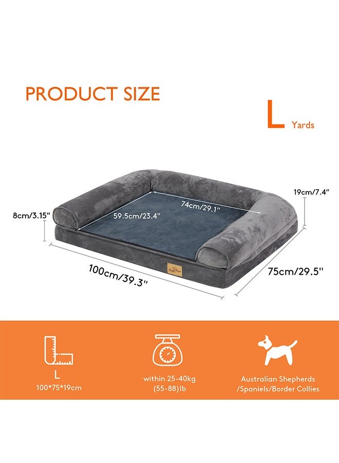 Wisfor Large Dog Sofa Bed: Memory Foam Orthopedic Pet Mattress Cushion - Waterproof Bolster Dog Couch with Pillow and Washable Cover Grey - Image 3